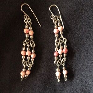 Chandelier Silver and Pink Beaded Earrings